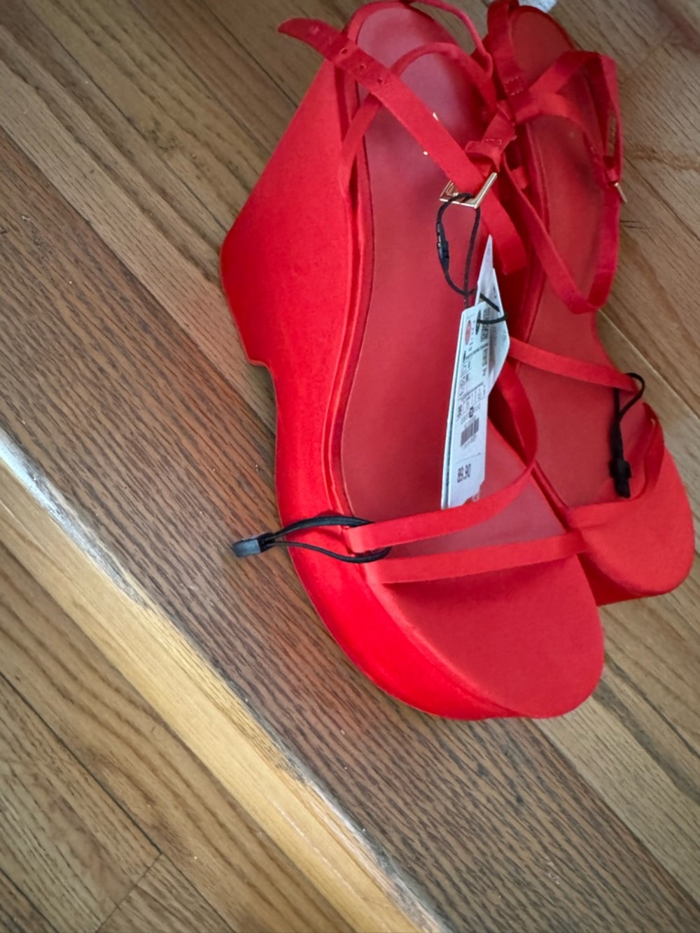 Zara Red Platform Wedge Sandals - Picture 4 of 6